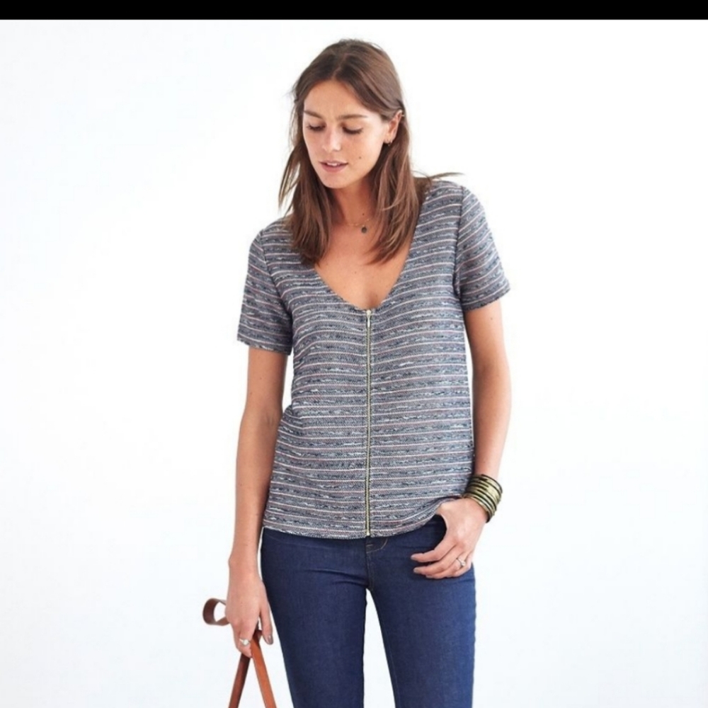 Sezane Joni Zip Up Textured Shirt Top